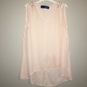 Baby pink jewl embroidered tank